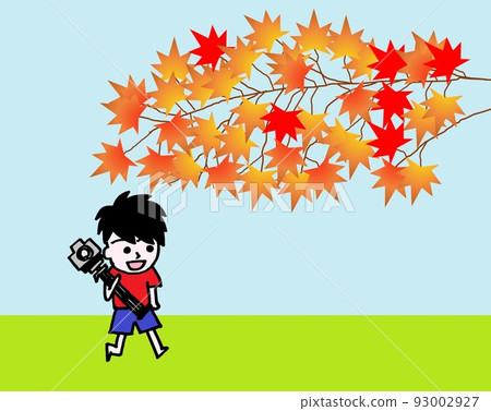 A camera boy walking with a tripod near the autumn leaves 93002927