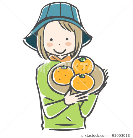 A woman in a working appearance introducing the harvested mandarin oranges 93003018