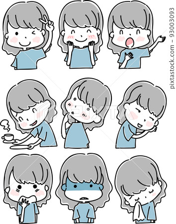 woman with various facial expressions woman with various facial expressions 93003093