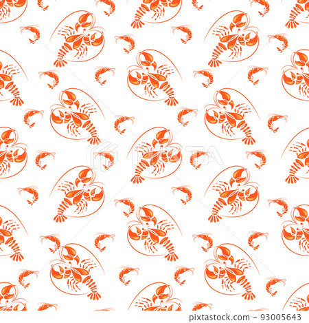Seafood seamless pattern. Lobsters, Royal shrimp. Background image for a thematic site, textile, bar, restaurant, seafood store, packaging design. Vector illustration Seafood seamless pattern. Lobsters, Royal shrimp. Background image for a thematic site, textile, bar, restaurant, seafood store, packaging design. Vector illustration 93005643