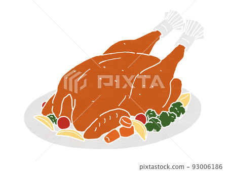 烤火雞配蔬菜的插圖（印刷風格） 93006186