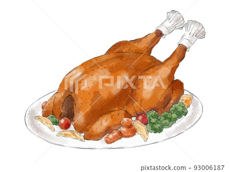 Illustration of roast turkey with vegetables (watercolor style) Illustration of roast turkey with vegetables (watercolor style) 93006187