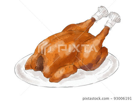 Illustration of roast turkey (watercolor style) 93006191