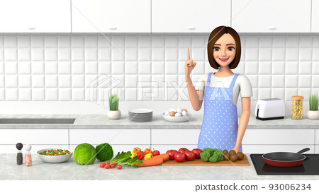 A woman in an apron explains. 93006234