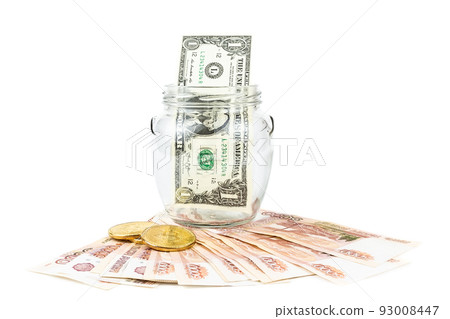Dollar and bitcoin white background Dollar and bitcoin white background 93008447