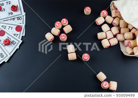 Lotto game on black background Lotto game on black background 93009499