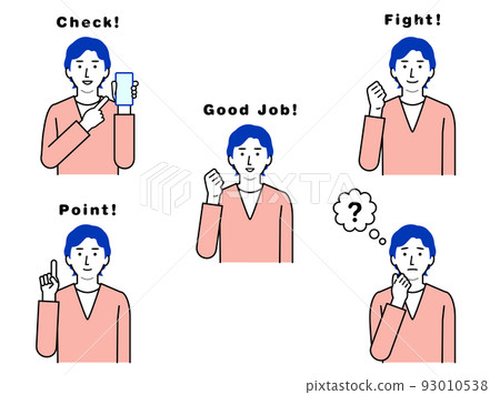 Line drawing illustrations of various poses and lines of male staff Line drawing illustrations of various poses and lines of male staff 93010538