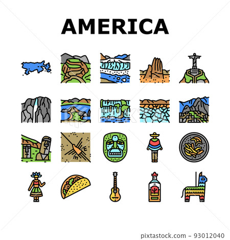 South America Scape And Tradition Icons Set Vector South America Scape And Tradition Icons Set Vector 93012040