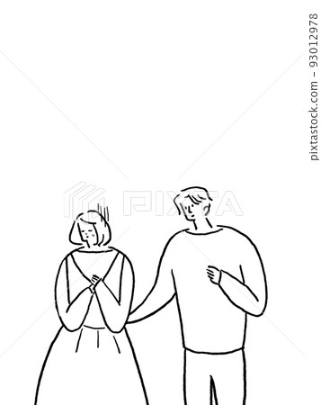 Emotions of men and women (female depressed, sadness), vertical, line drawing Emotions of men and women (female depressed, sadness), vertical, line drawing 93012978