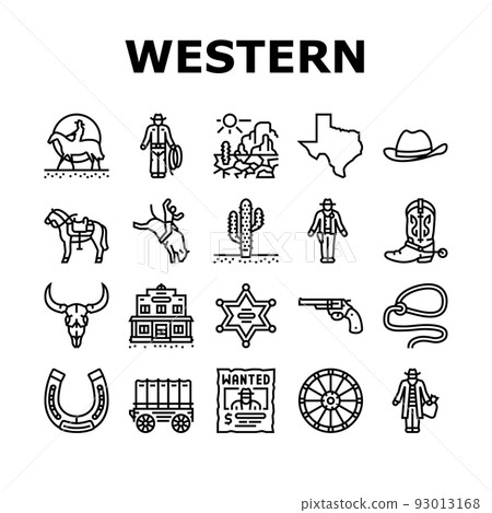 Western Cowboy And Sheriff Man Icons Set Vector 93013168