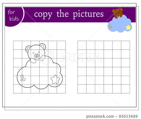 Copy the picture, educational games for kids, Cartoon bear sleeping in the clouds. vector 93013489