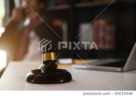 Judge gavel with Justice lawyers having team Concepts of Law and Legal services. 93014046