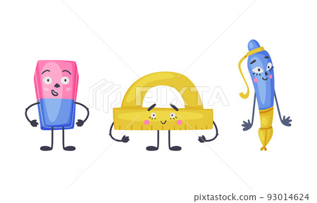 School Funny Office Supplies Characters School Stationery Mascots With  Smile Faces Compass Book Marker Pen Backpack Eraser Globe Paints Calculator  Happy Education Supplies Stock Illustration - Download Image Now - iStock