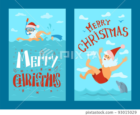 Santa Claus Diving in Red Hat, New Year Character 93015029