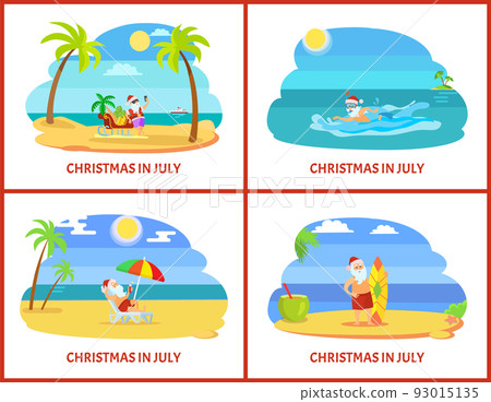 Four Colorful Images Xmas in July on Plage Vector Four Colorful Images Xmas in July on Plage Vector 93015135