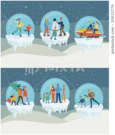 Set of Family Winter Activities in Ball Vector Set of Family Winter Activities in Ball Vector 93015774