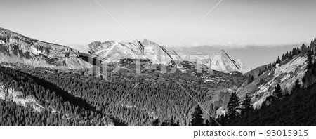 Dolomites panoramic view at morning sunrise time 93015915