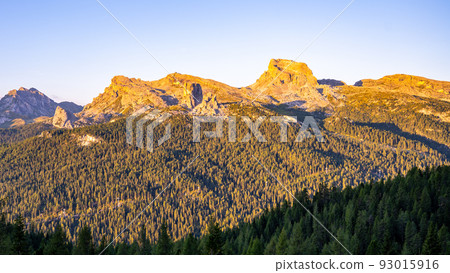 Dolomites panoramic view at morning sunrise time 93015916