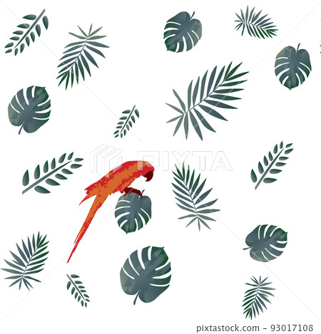 Macaw bird and tropical green leaf pattern background 93017108