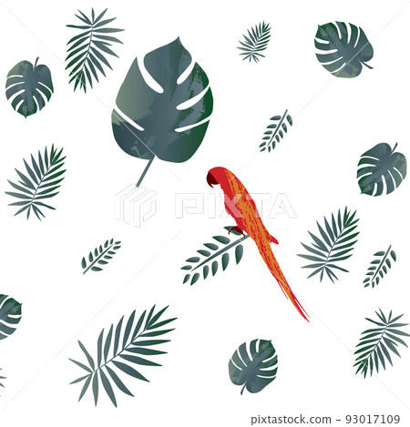 Macaw bird and tropical green leaf pattern background 93017109
