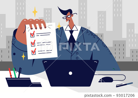 Proud businessman show tasks finished Proud businessman show tasks finished 93017206