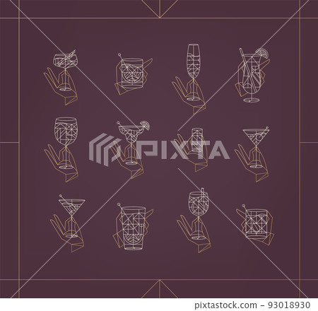 Set of hand holding cocktail drinks art deco red Set of hand holding cocktail drinks art deco red 93018930