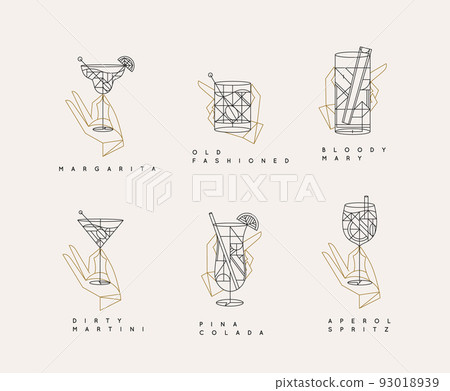 Set of hands holding cocktails glasses art deco Set of hands holding cocktails glasses art deco 93018939