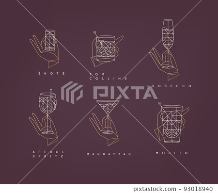 Set of hands holding cocktails art deco red Set of hands holding cocktails art deco red 93018940