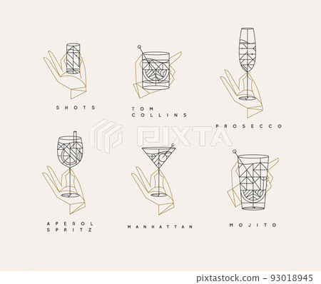 Set of hands holding cocktails art deco Set of hands holding cocktails art deco 93018945