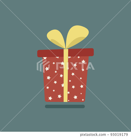Red gift box with stars and yellow ribbon flat style, vector illustration isolated on green background Red gift box with stars and yellow ribbon flat style, vector illustration isolated on green background 93019179