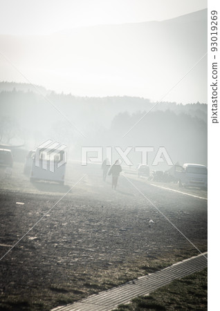 A campsite with a fantastic morning mist A campsite with a fantastic morning mist 93019269