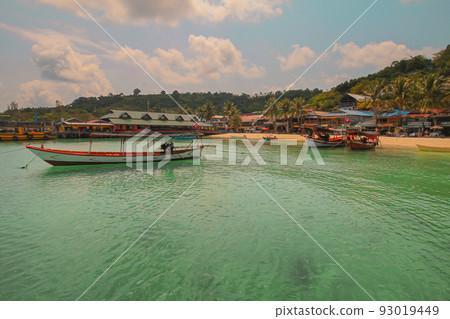 Khmer fishing boat on the coast of Koh Kong Island in Cambodia, a popular summer travel destination 93019449