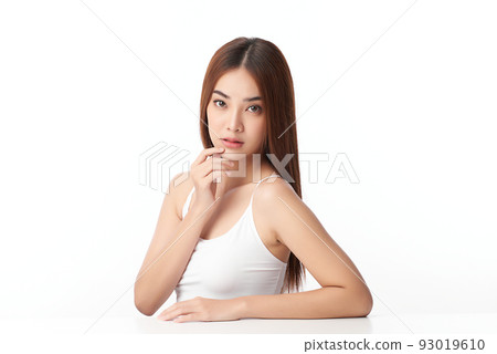 Beautiful young asian woman with clean fresh skin on white background, Face care, Facial treatment, Cosmetology, beauty and spa, Asian women portrait. Beautiful young asian woman with clean fresh skin on white background, Face care, Facial treatment, Cosmetology, beauty and spa, Asian women portrait. 93019610