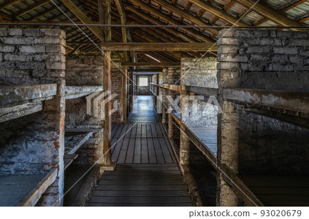Barrack for prisoners in the Auschwitz - Birkenau concentration camp. Oswiecim, Poland, 17 July 2022 93020679