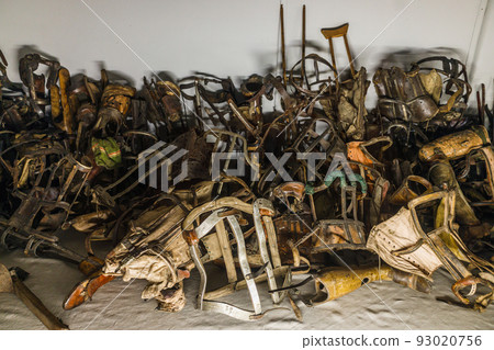 Prosthetic legs in the Auschwitz - Birkenau concentration camp. Oswiecim, Poland, 17 July 2022 93020756