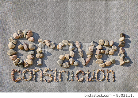Text of inscription construction gravel is lined with rubble on slate slab. Text of inscription construction gravel is lined with rubble on slate slab. 93021113
