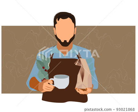 Coffee Business Concept - Male barista making coffee and serving a paper cup of hot coffee in cafe. Hand drawn in thin line style, vector illustrations. Vector illustration Coffee Business Concept - Male barista making coffee and serving a paper cup of hot coffee in cafe. Hand drawn in thin line style, vector illustrations. Vector illustration 93021868