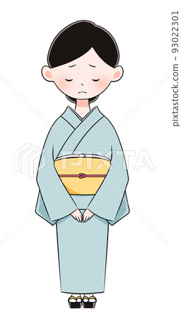 Illustration of a woman in a kimono bowing with a troubled face 93022301