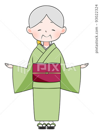 Here it is (both hands) Illustration of a smiling senior woman wearing a kimono Here it is (both hands) Illustration of a smiling senior woman wearing a kimono 93022324