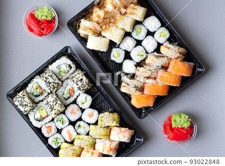 Sushi rolls set in plastic box for takeaway Sushi rolls set in plastic box for takeaway 93022848