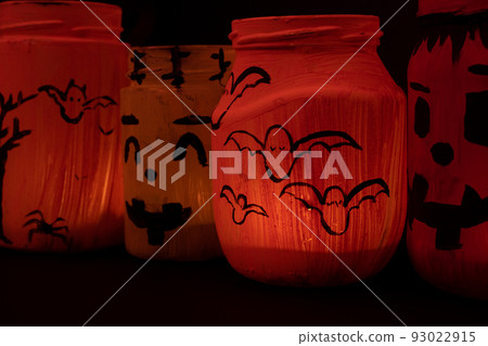 Painted jar decoration for Halloween, children's crafts for the Halloween holiday. 93022915