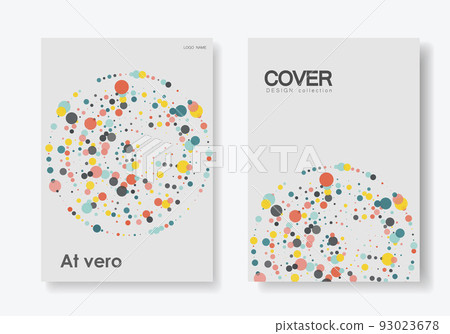 Circles design elements. Color halftone frame with circle pattern on white background. Vector frame with rainbow random gradient. Cover brochure templates 93023678