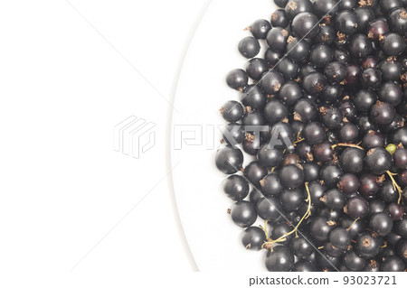 Black currants on a plate top view 93023721