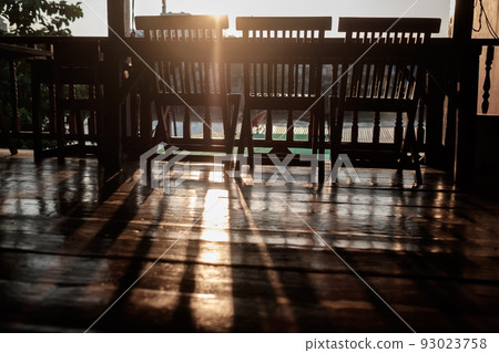 Empty summer morning cafe. Nobody inside. Empty summer morning cafe. Nobody inside. 93023758