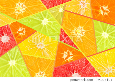 Citrus pattern fresh sliced oranges, lemons, tangerines and grapefruits. 93024195