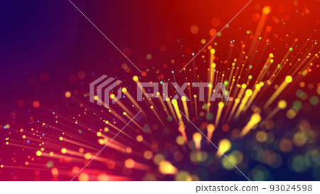 Abstract explosion of multicolored shiny particles like sparkles with light rays like laser show. 3d abstract background with light rays colorful glowing particles, depth of field, bokeh. 3d render Abstract explosion of multicolored shiny particles like sparkles with light rays like laser show. 3d abstract background with light rays colorful glowing particles, depth of field, bokeh. 3d render 93024598