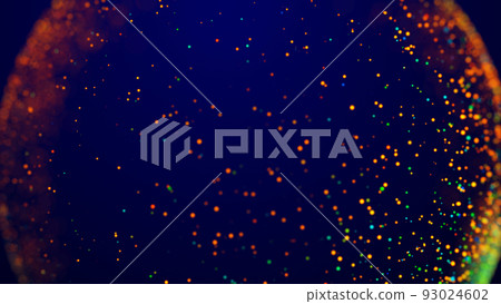 Magical multicolored sparkles of light form abstract simple spiral structure. Multi-colored glow particles float in viscous liquid as fantastic 3d background. 3d render Magical multicolored sparkles of light form abstract simple spiral structure. Multi-colored glow particles float in viscous liquid as fantastic 3d background. 3d render 93024602