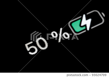 Battery level indicator charging process - white number - fifty, 50 percent Battery level indicator charging process - white number - fifty, 50 percent 93024709