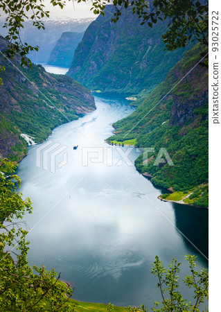 Majestic naeroyfjord from above in western Norway, Scandinavia Majestic naeroyfjord from above in western Norway, Scandinavia 93025722