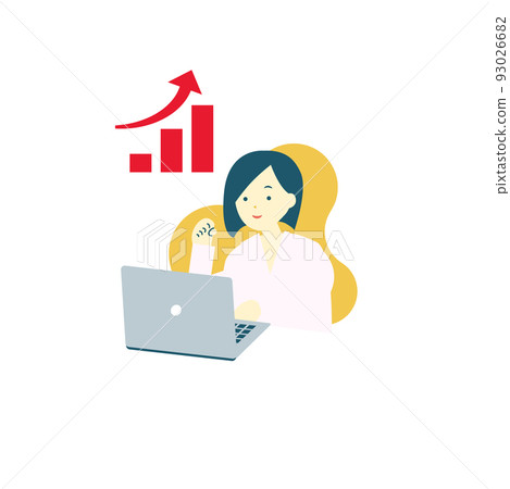 一個為圖表上升而高興的女人/工作/文員工作/成就 93026682